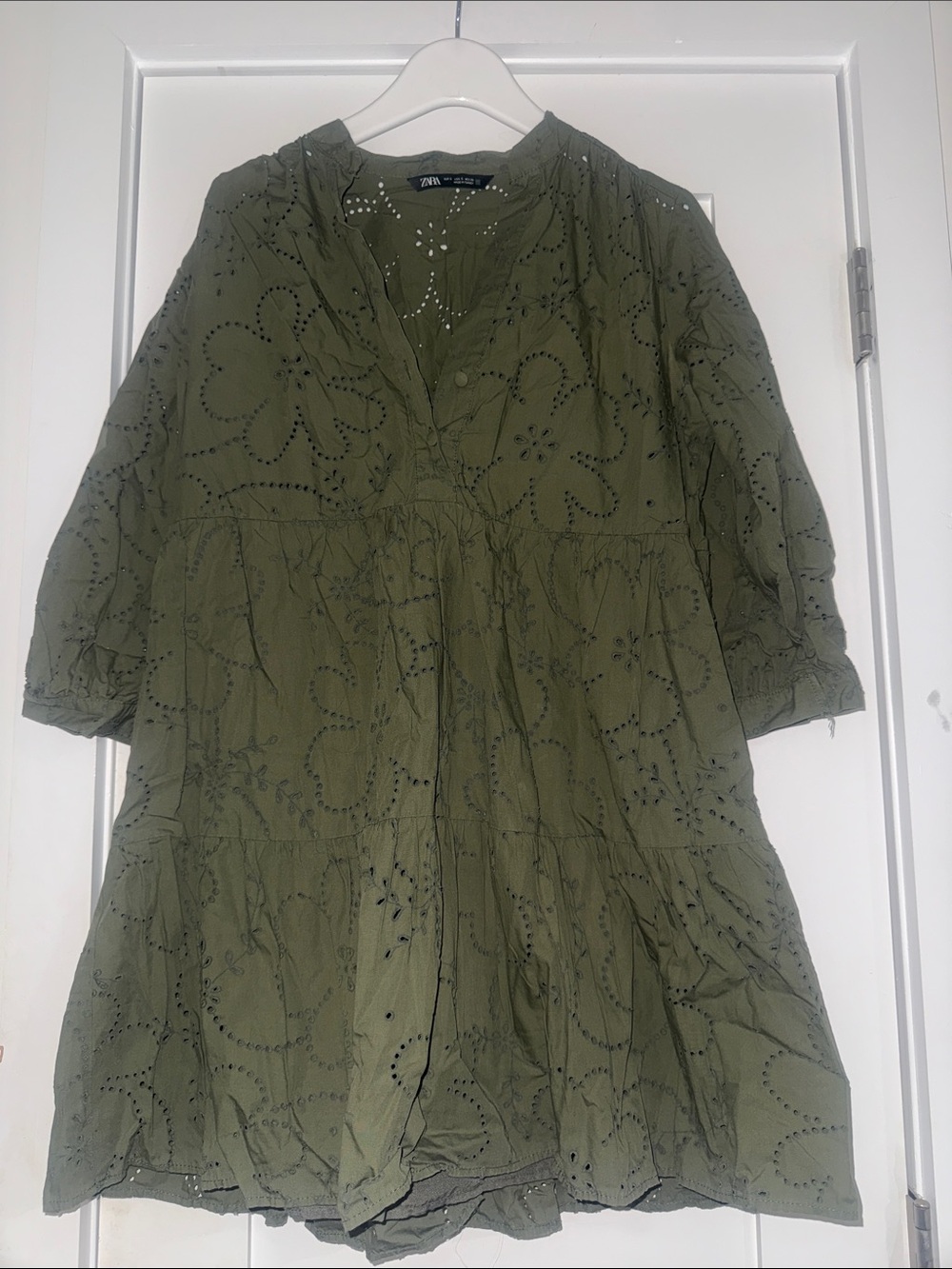 Zara Olive Eyelet dress